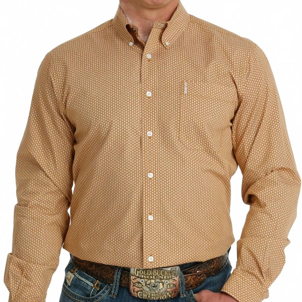 NEW CINCH men's modern fit vertical geometric western shirt in tan